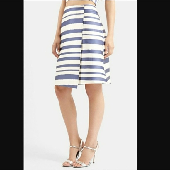 Topshop Striped Midi Skirt Asymmetric Navy Size 4 - Picture 11 of 13
